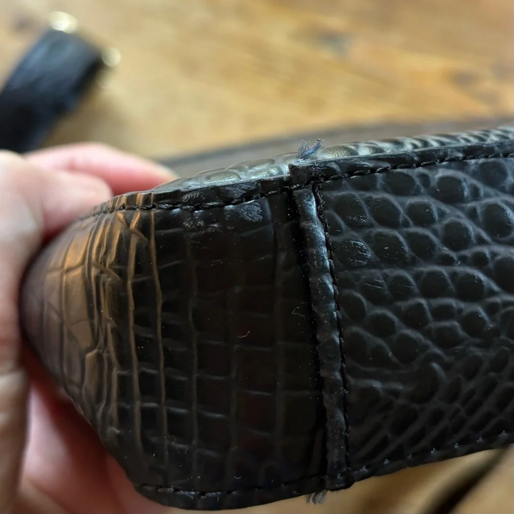 Black Croc-Embossed Crossbody Bag with Yellow Floral Accent